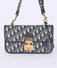 Dior Addict Flap Bag Blue Oblique Canvas With Chain