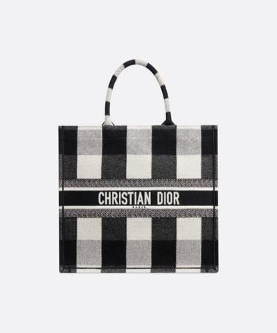 Dior Book Tote In Off-White & Black Embroidered Canvas