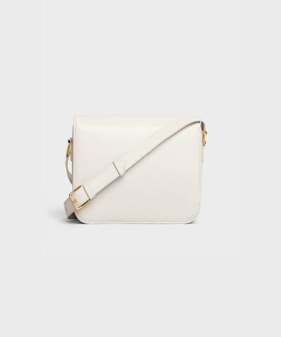 Celine Medium Triomphe Bag In Shiny Calfskin White