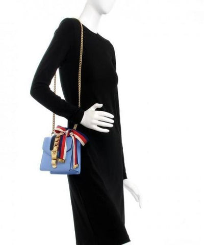 Gucci Sylvie Leather Mini Chain Bag Light Blue