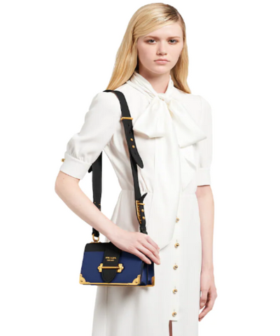 Prada Cahier Leather Shoulder Bag Blue