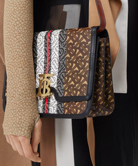 Burberry Medium Monogram Stripe E-Canvas TB Bag Bridle Brown