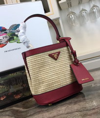 Prada Panier Medium Straw Bag Red