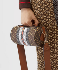 Burberry The Monogram Stripe E-canvas And Leather Barrel Bag Bridle Brown