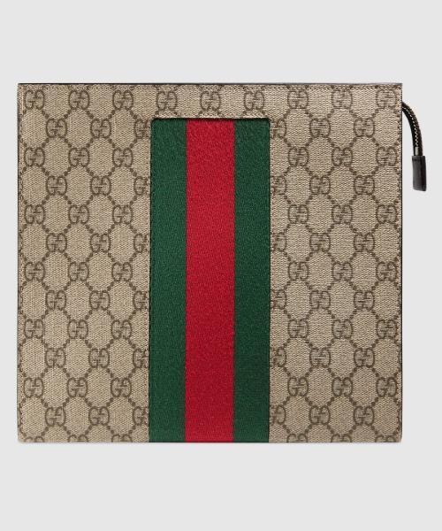 Gucci GG Supreme Web Pouch Beige/Ebony