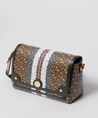 Burberry Monogram Stripe E-canvas Note Crossbody Bag Bridle Brown