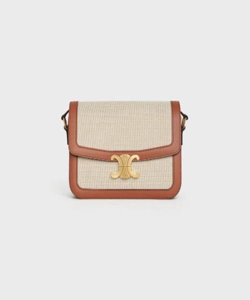 Celine Medium Triomphe Bag In Textile And Natural Calfskin