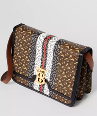 Burberry Medium Monogram Stripe E-Canvas TB Bag Bridle Brown