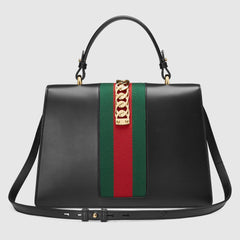 Gucci Sylvie Medium Top Handle Bag Black Leather