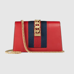 Gucci Sylvie Leather Mini Chain Bag Hibiscus Red
