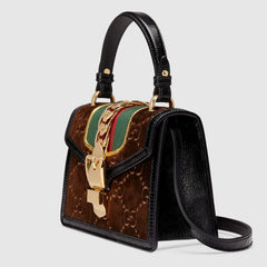 Gucci Sylvie GG Velvet Small Shoulder Bag Brown