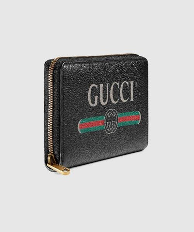 Gucci Print Leather Zip Around Wallet Black