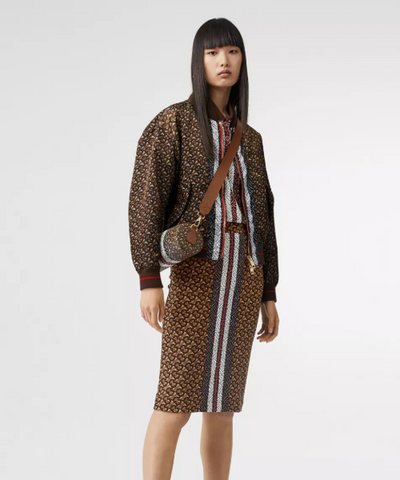 Burberry The Monogram Stripe E-canvas And Leather Barrel Bag Bridle Brown