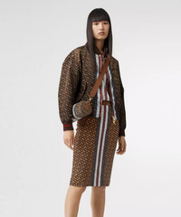 Burberry The Monogram Stripe E-canvas And Leather Barrel Bag Bridle Brown