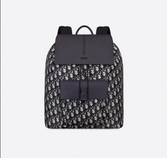 Dior Navy Blue Oblique Drawstring Motion Backpack Black/Beige