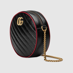 Gucci GG Marmont Mini Round Shoulder Bag Black Cerise
