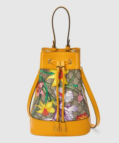 Gucci Ophidia GG Flora Small Bucket Bag Yellow