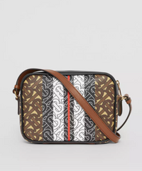 Burberry Monogram Stripe E-Canvas Camera Bag Bridle Brown