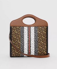 Burberry Mini Monogram Stripe E-Canvas Pocket Bag Bridle Brown