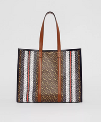 Burberry Small Monogram Stripe E-Canvas Tote Bag Brown