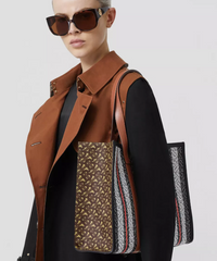 Burberry Small Monogram Stripe E-Canvas Tote Bag Brown