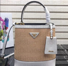 Prada Panier Medium Straw Bag White