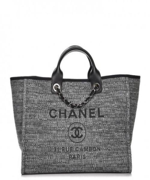 Chanel Deauville Fabric Tote Dark Gray