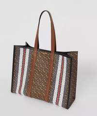 Burberry Small Monogram Stripe E-Canvas Tote Bag Brown