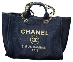 Chanel Deauville Fabric Tote Navy Blue/Gold