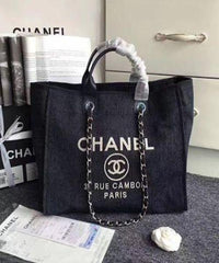 Chanel Deauville Fabric Tote Dark Black