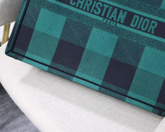 Dior Book Tote In Green & Black Embroidered Canvas