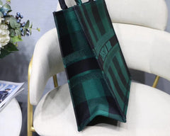 Dior Book Tote In Green & Black Embroidered Canvas