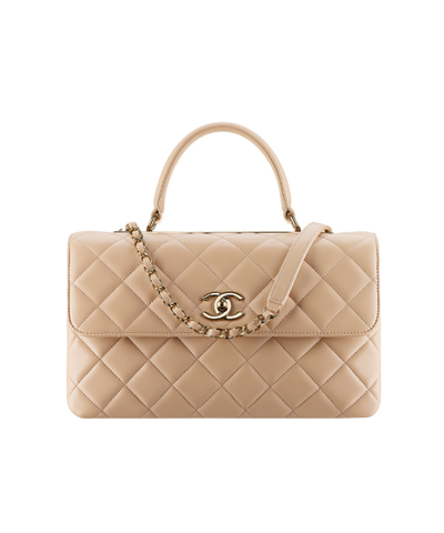 Chanel Flap Bag With Top Handle Lambskin Beige