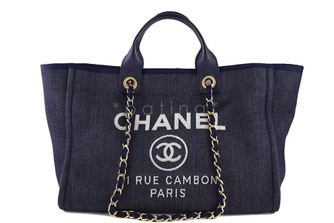 Chanel Deauville Fabric Tote Navy Blue/Gold