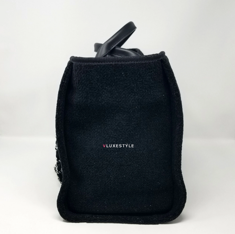 Chanel Deauville Fabric Tote Black With Grey, Black And White Stripes