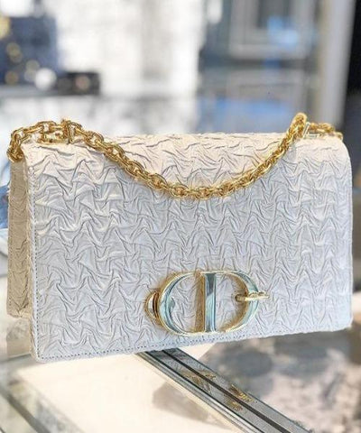 Dior Wavy-Effect 30 Montaigne Bag With Chain White