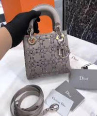 Mini Lady Dior Satin Bag Gray