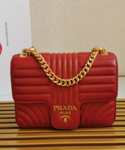 Prada Diagramme Medium Leather Bag Red