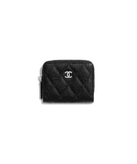 Chanel Classic Zipper Coin Purse Silver Tone Black