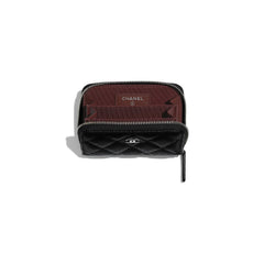 Chanel Classic Zipper Coin Purse Silver Tone Black