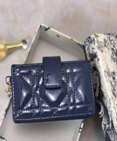 Lady Dior Calfskin Card Holder Denim Blue