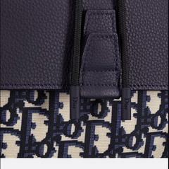 Dior Navy Blue Oblique Drawstring Motion Backpack Black/Beige