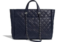 Chanel Large Shopping Tote Silver Tone Black