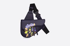 Dior Saddle Bag Navy Blue Grained Calfskin And Alex Foxton Floral
