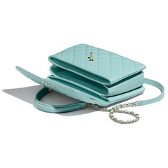 Chanel Small Flap Bag With Top Handle Light Blue-Gold