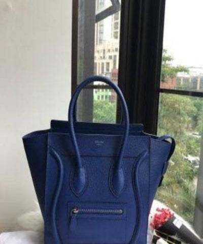 Celine Micro Luggage Handbag In Drummed Calfskin Petrol