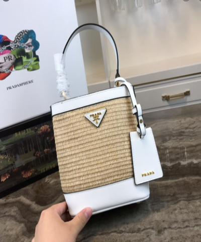 Prada Panier Medium Straw Bag White
