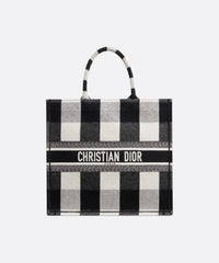Dior Book Tote In Off-White & Black Embroidered Canvas