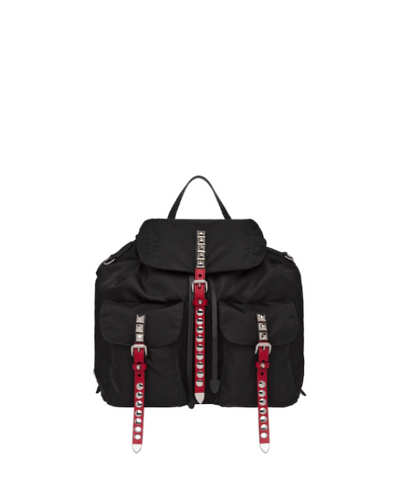 Prada Black Nylon Backpack Red