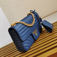Prada Diagramme Medium Leather Bag Dark Blue